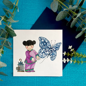 PAGODA KINGDOM Postcard: Flower Girls - Butterfly