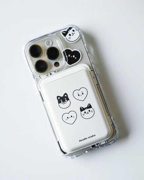 Phone case with cute cat illustrations on a white background