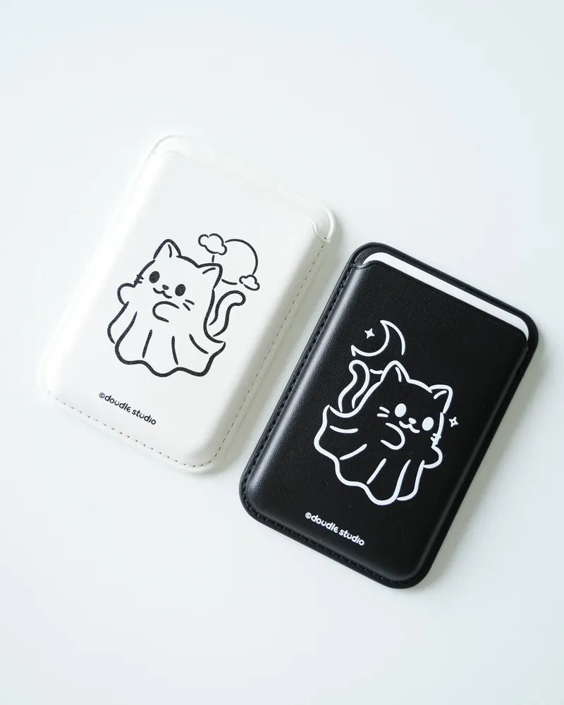 Two phone cases with cat illustrations on a white background