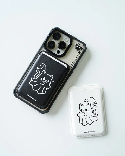 Phone case and wallet with cat illustration on a white background