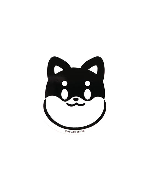 Black and white dog face design on a white background