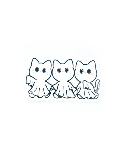 Three cartoon cats in angel costumes on a white background