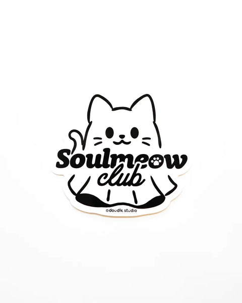 Sticker with a cat illustration and 'Soulmpow club' text on a white background