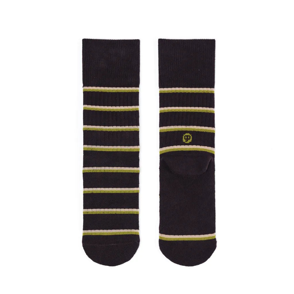 Black socks with yellow stripes on a white background