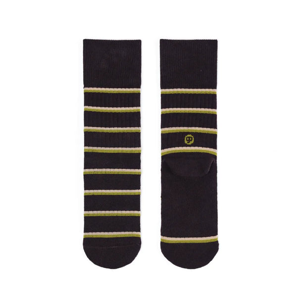 Black socks with yellow stripes on a white background