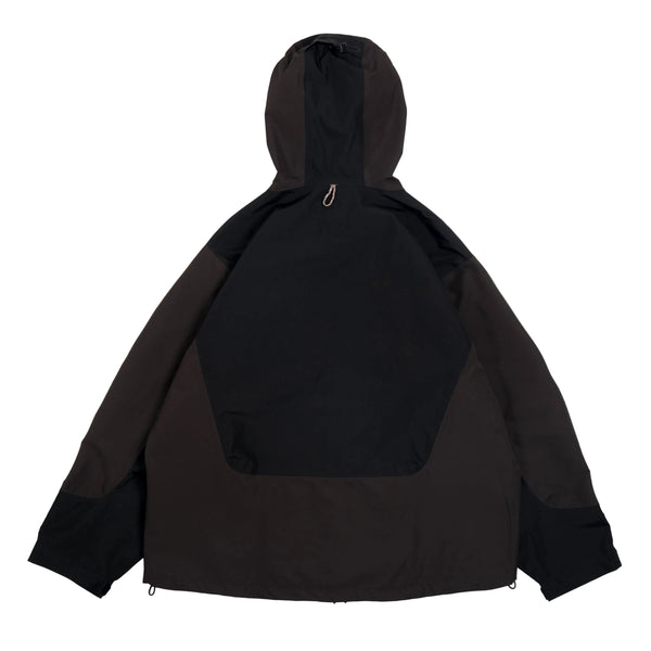 Black hooded jacket on a light gray background