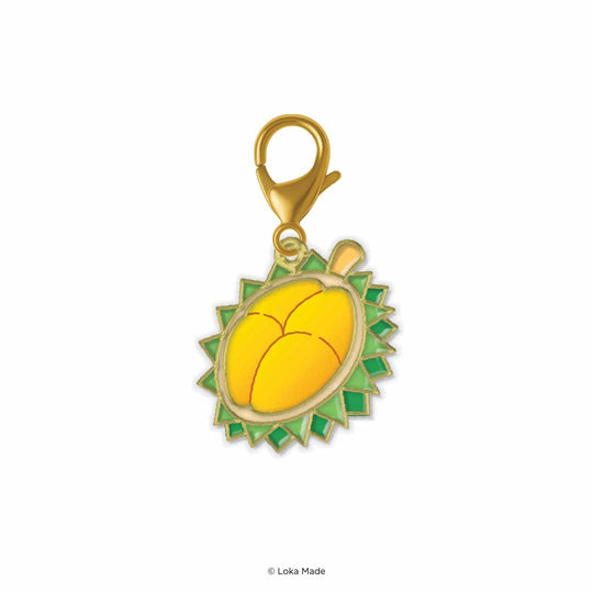 Gold and green pendant with yellow center on a white background