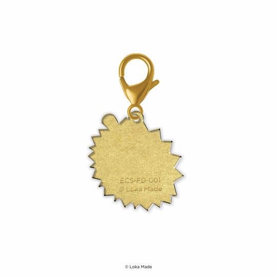 Gold pendant with a lobster clasp on a white background