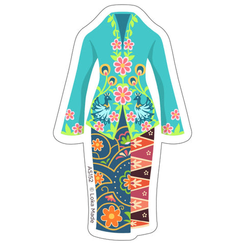 Colorful dress with floral and abstract patterns on a white background