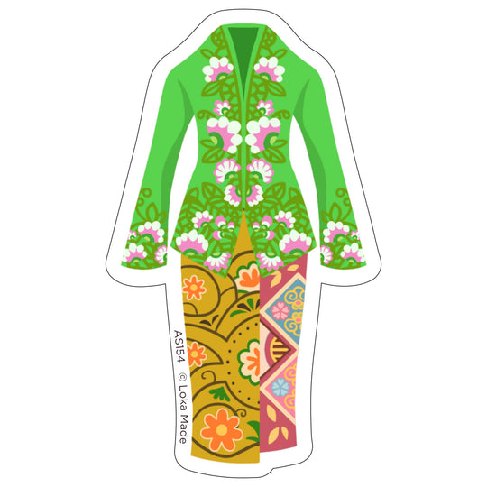 Colorful dress with geometric and floral patterns on a white background