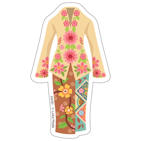Colorful kimono-style dress with floral patterns on a white background