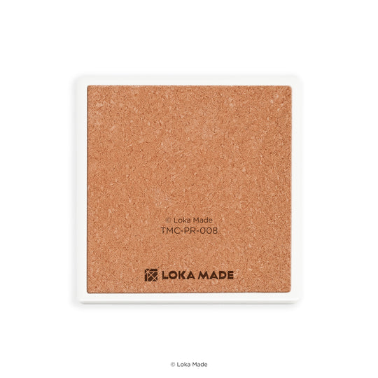 Cork square with Loka Made branding on a white background