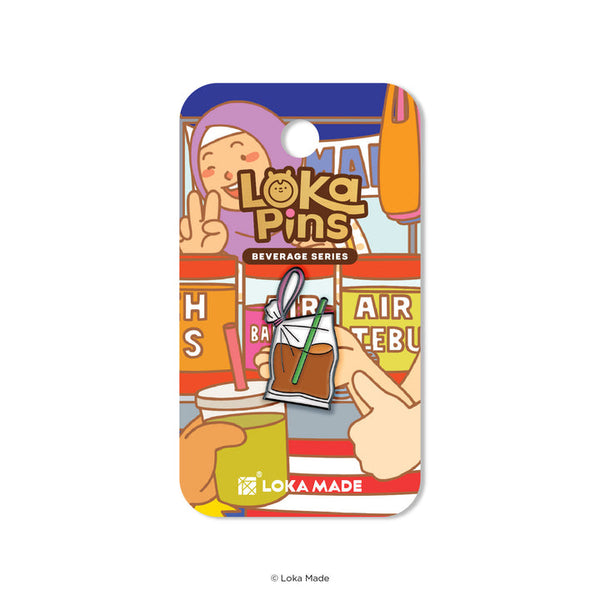 Colorful packaging for Loka Pins with cartoon characters and text on a white background