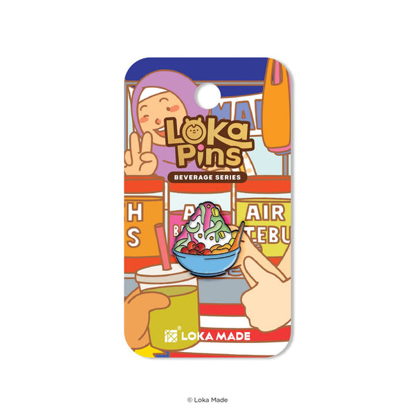 Colorful packaging for Loka Pins with cartoon characters and a bowl of ice cream.