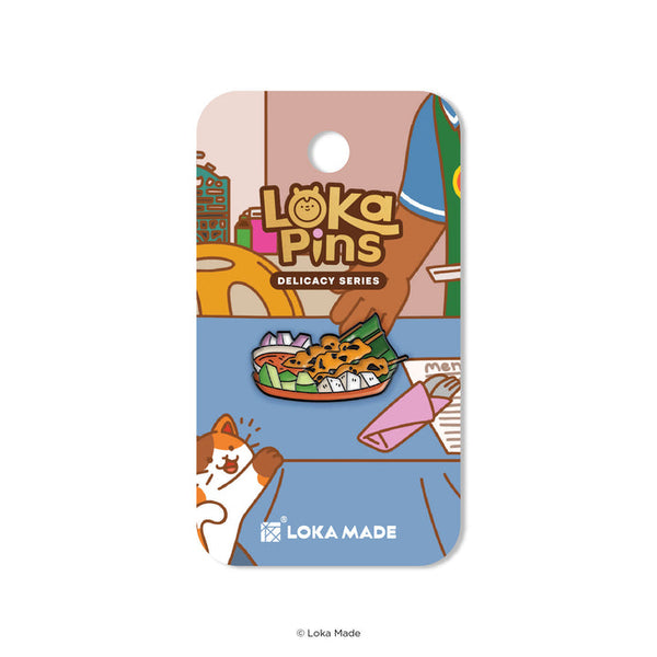 Loka Pins Delicacy Series packaging with cartoon illustrations on a white background