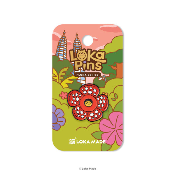Loka Pins Flora Series packaging with colorful design and red flower pin