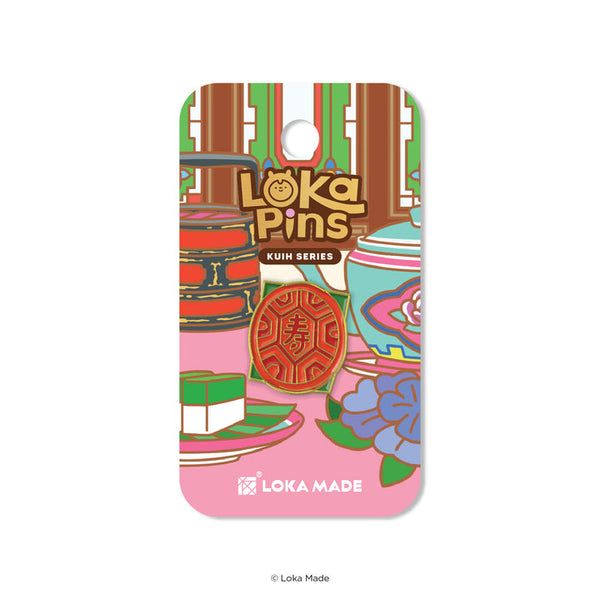 Colorful packaging of Loka Pins Kuih Series with traditional design elements on a white background.