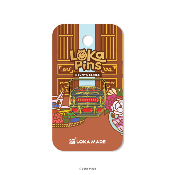 Loka Pins Nyonya Series packaging with a traditional design on a white background