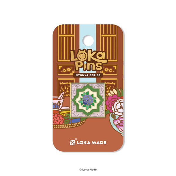 Loka Pins Nyonya Series packaging with traditional design elements on a white background