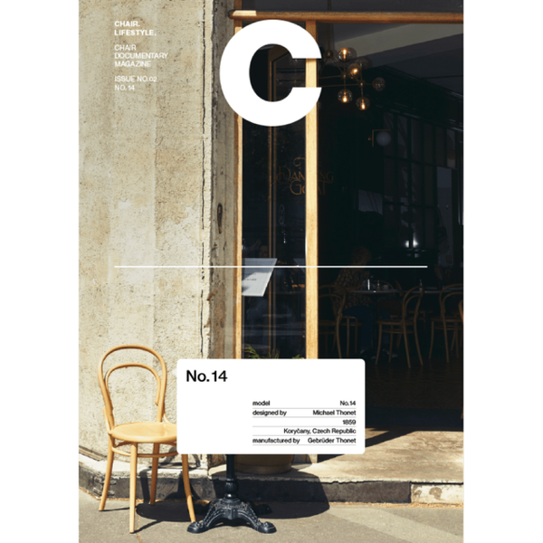 Chair model No.14 displayed in front of a store with a 'C' logo.