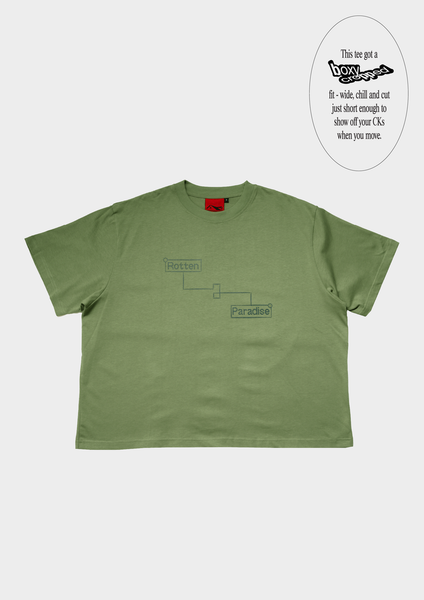 Green t-shirt with text and logo on a white background