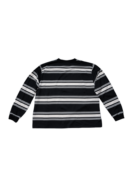 Black and white striped long-sleeve shirt on a white background