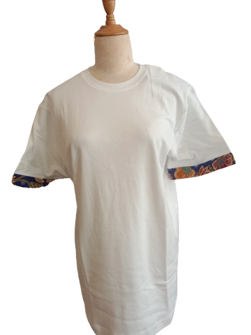 KITA MADE Blue Batik (Sleeve) White shirt