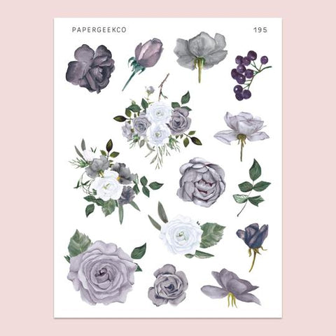 PAPERGEEK Grey Rose Stickers 195