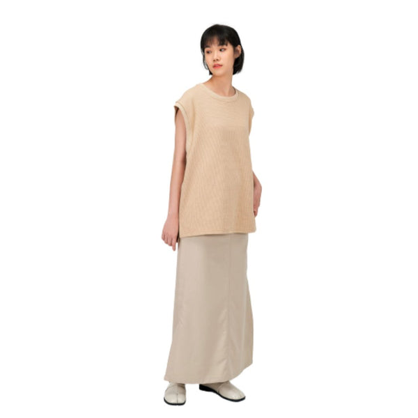THE WES STUDIO Classic Elastic Waist Midi Skirt (Beige)
