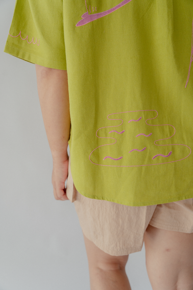 Oh Sebenar x Miso Rama: Free To Be Linen Shirt in Lime