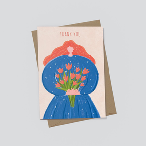 EJ MEMENTO Greeting Cards: Big Girl with a Bouquet of Flowers