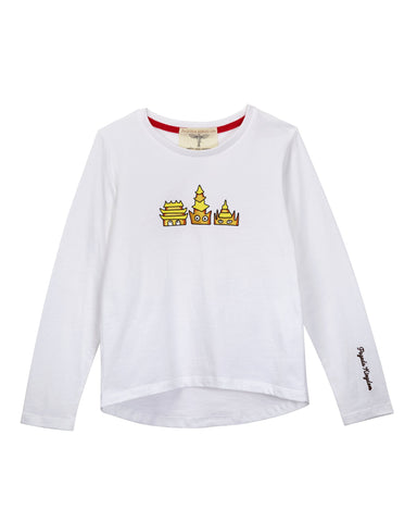 MANO PLUS | Pagoda Kingdom | Golden Pagoda Printed T-Shirt White
