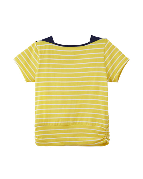 MANO PLUS | Pagoda Kingdom | Striped Yellow Bateau Neck T-Shirt
