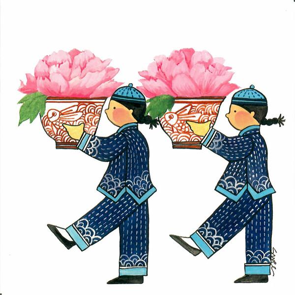 PAGODA KINGDOM Postcard: March of the Tea Cups Peony - Riches & Honour