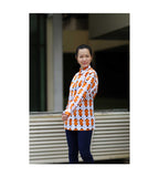 NALA DESIGNS Mens Shirt: Long Sleeves Pinafleur Orange (Cotton Satin)