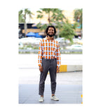 NALA DESIGNS Mens Shirt: Long Sleeves Pinafleur Orange (Cotton Satin)