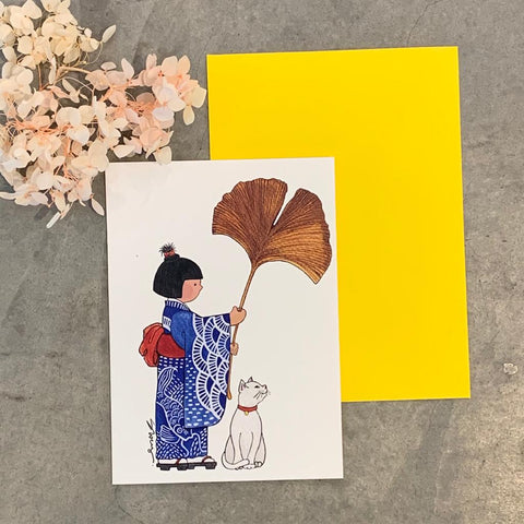 PAGODA KINGDOM Postcard: Kimono Kids - Gingko