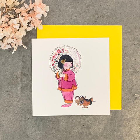 PAGODA KINGDOM Postcard: Flower Girls - Mandarin Duck