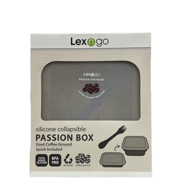 LEXNGO: Coffee Ground Silicone Collapsible Passion Box 850ml (Spork Included)