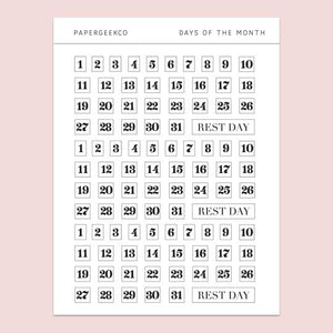 PAPERGEEK 93 Days of the Month Stickers - Clear Planner Stickers
