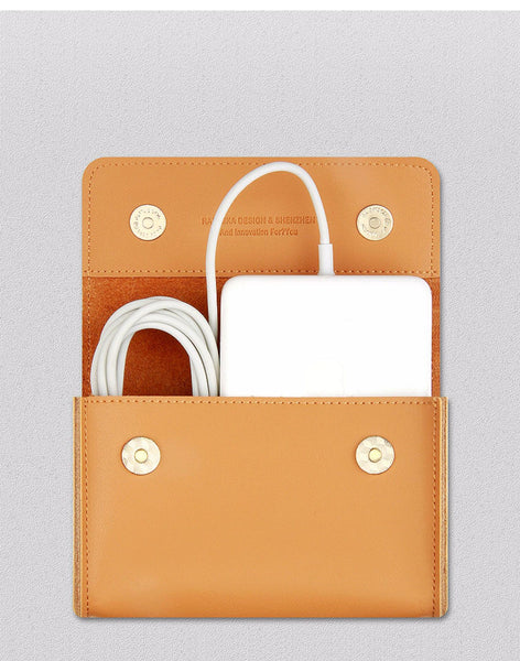Macbook Charger Leather Storage Bag